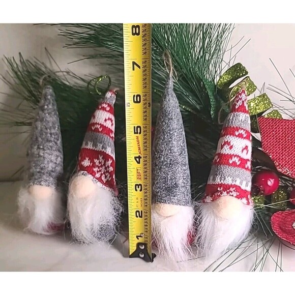 NWT Lot of 4 Vdealen Holiday Christmas Ornament Gnome Plush Red Gray White 6" - Picture 2 of 7